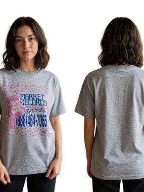 NWT Market Unisex T-Shirt Large Gray Crewneck Market Records Graphic Tee Casual